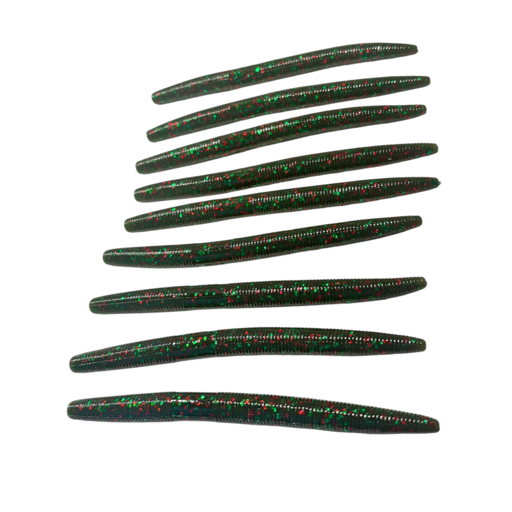 5” Stick Worm Soft Baits – Watermelon Red & Green Flake Oil Infused (9 Pack)